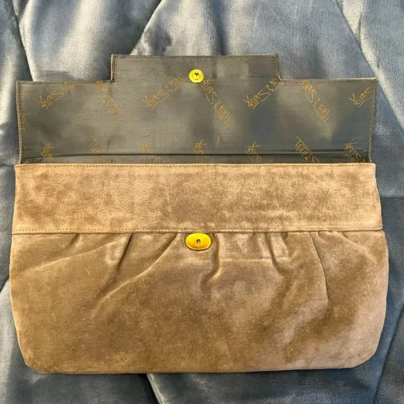 VTG Ruth Saltz Taupe/ Tan Suede Clutch with Snap Closure 13.5” x 7.5” - Picture 3 of 14